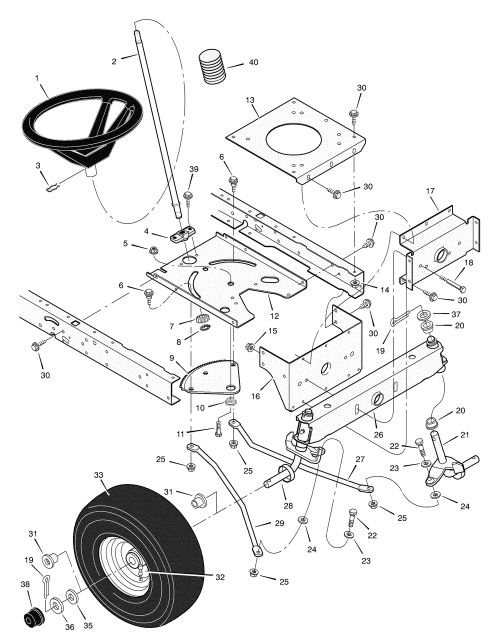 Steering Diagram and Parts List for 425013X92A 2003 Briggs and Stratton Lawn Tractor